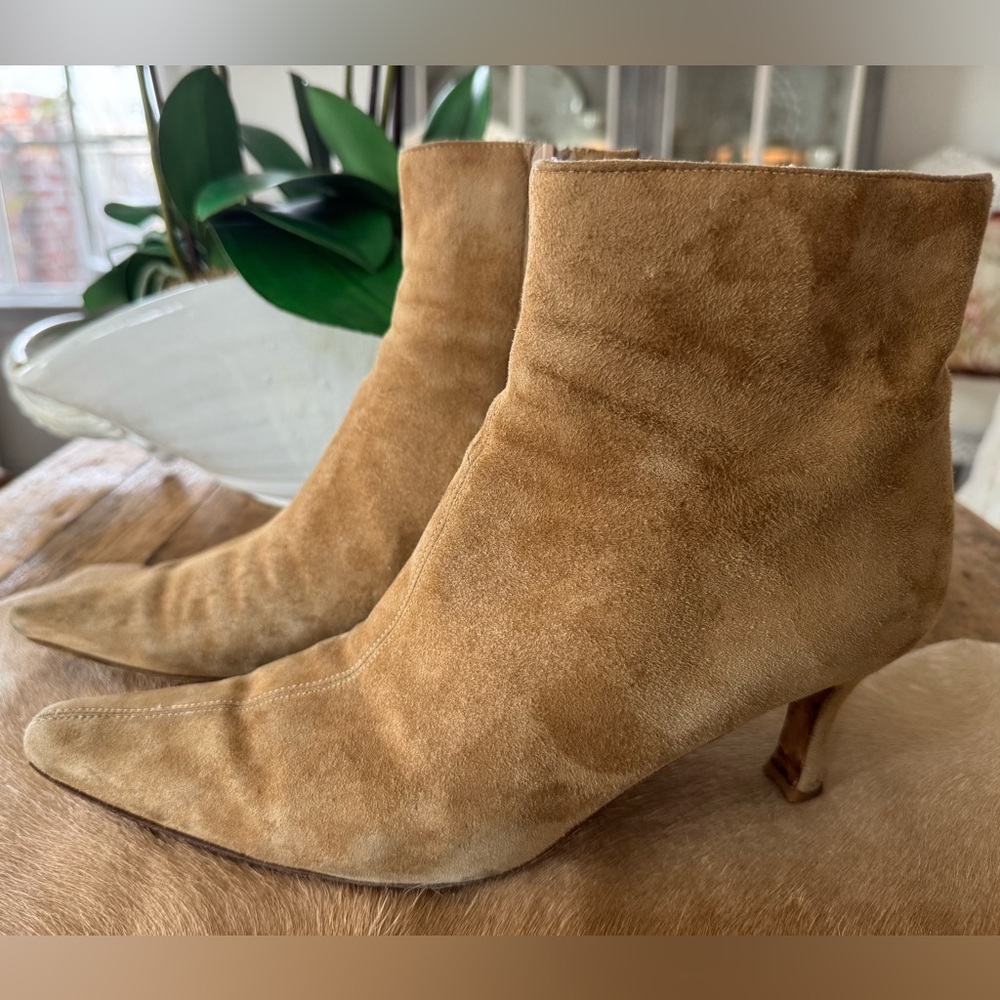 Saks Fifth Avenue Folio Collection Camel Suede Ankle Boots 8.5
